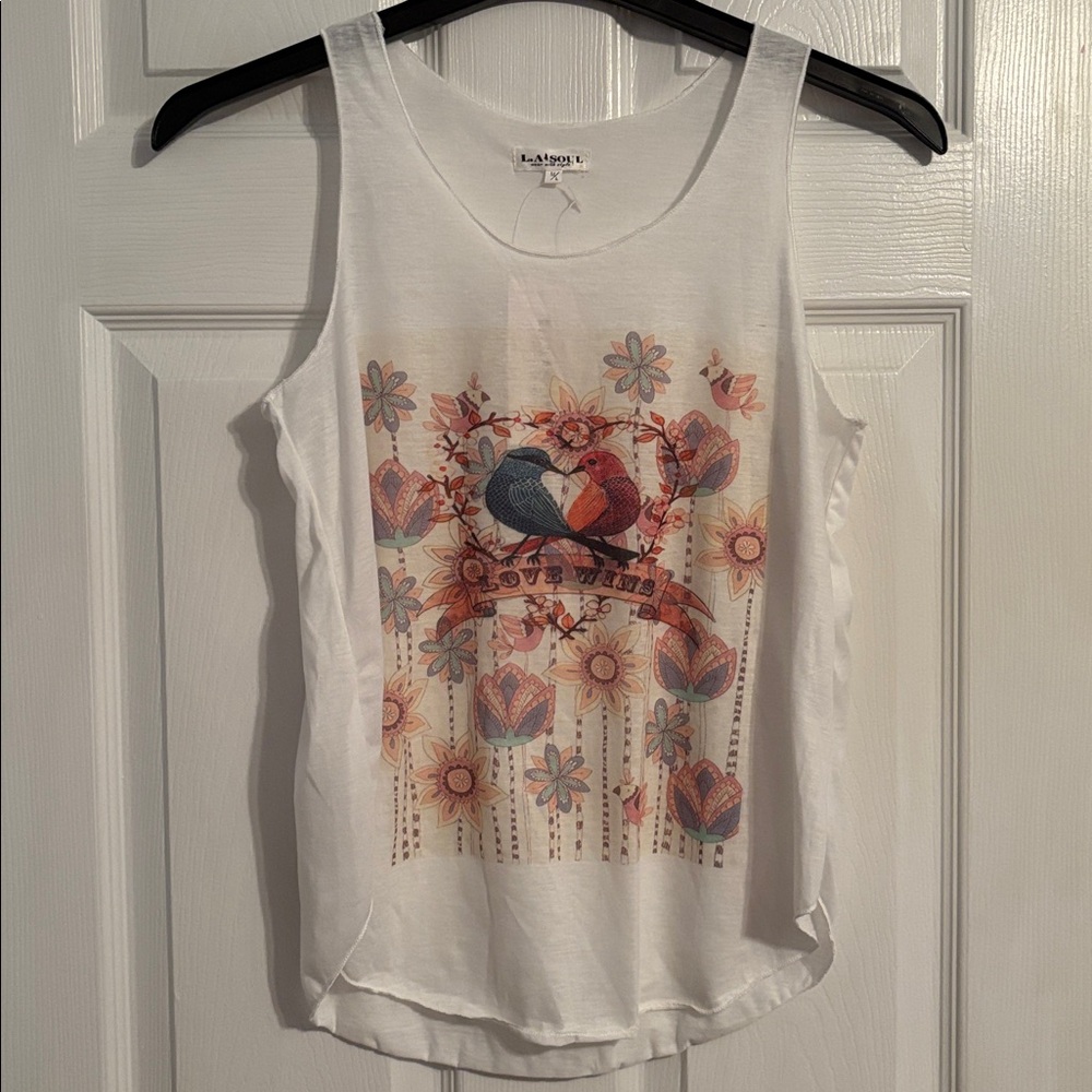 White Floral Love Birds Tank Top